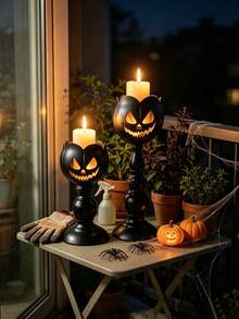 Halloween Pumpkin Face Metal Candle Holder Black Pedestal Candlestick No Candles Spooky Tabletop Decor For Mantel Shelf Party Home Desktop Holiday Gift - Multiple Styles - View 10