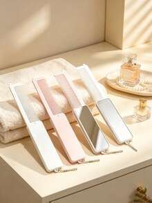 1pc 2 In 1 Foldable Hair Comb With Makeup Mirror, Portable Pocket Hair Styling Comb With Beaded Chain, Compact Lightweight Travel Hairdressing Accessory For Women Daily Outdoor Hairstyle Arrangement - Multicolor - View 1