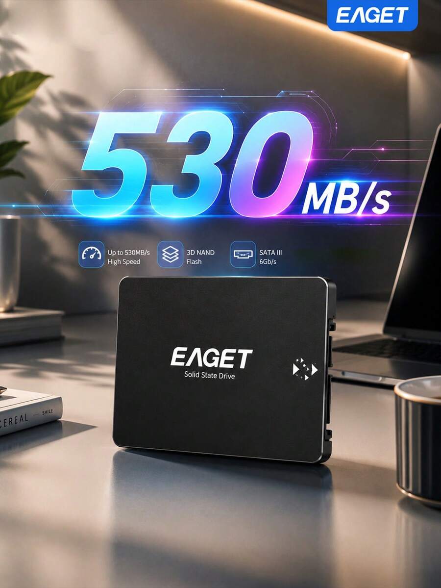 EAGET 480GB Portable Solid State Drive, 2.5" SATA III Interface, Up To 550MB/S Transfer Speed, Upgrade PC Or Laptop Memory And Storage, Suitable For IT Professionals, Content Creators And Daily Users