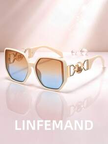 LINFEMAND Extra Large Square Decorative Fashion Glasses For Women, Brand Designer Designed For Summer, Holiday Gift - Multicolor - View 1