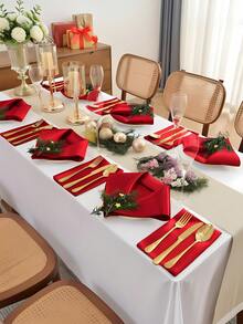 6/12/24入 正方形緞面餐巾，亮面絲綢餐巾，17 X 17 英吋，柔軟光滑布料，適合婚禮接待派對裝飾（紅色） - 紅色 - 查看 3