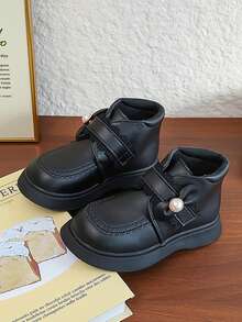 Girls' Autumn/Winter Princess Ankle Boots 2026 New Lace Bow Magic Tape Leather Boots Children's Soft Sole Versatile Boots - Black - View 6