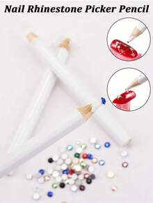 1/2/4/6/10pcs Rhinestone Wax Pencil Set, Rhinestone Pickup Pen, Crystal Gemstone Pickup Tool, DIY Nail Art Decoration Rivet Pickup Pen (White) - A - View 4