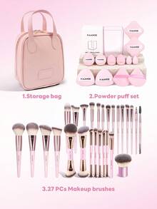 MAANGE 18/41/7pcs Professional Makeup Tool Set, Includes 27pcs Professional Makeup Brush Set + 1 Makeup Bag + 1 Four-Sided Storage Bucket + 12pcs Soft Sponge Set, Suitable As Gift For Women And Girls - Multicolor - View 3