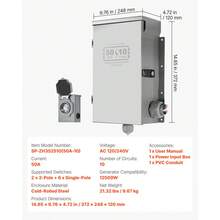 Manual Transfer Switch, 50-Amp 10-Circuit, Prewired Generator Transfer Switch Kit With CS6375 Plug Power Inlet Box, Double-Throw Switch, NEMA 3R, Mechanical Watt Meter, For 12500W Generators - 50A 10-circuit - View 11