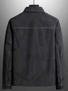 Old Money Men's Jacket With Lapel Collar, Multiple Pockets, Fashionable Casual Business Commute, Lightweight Autumn Outerwear - Black - View 2