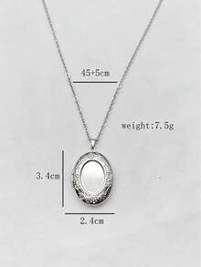 1pc Casual Stainless Steel Oval-Shaped Gratitude Photo Pendant Necklace, Unisex, Suitable For Daily Wear, Holiday Wear, Thanksgiving Wear, Niche Luxury, Minimalist Versatile, High-End Design - Silver - View 12