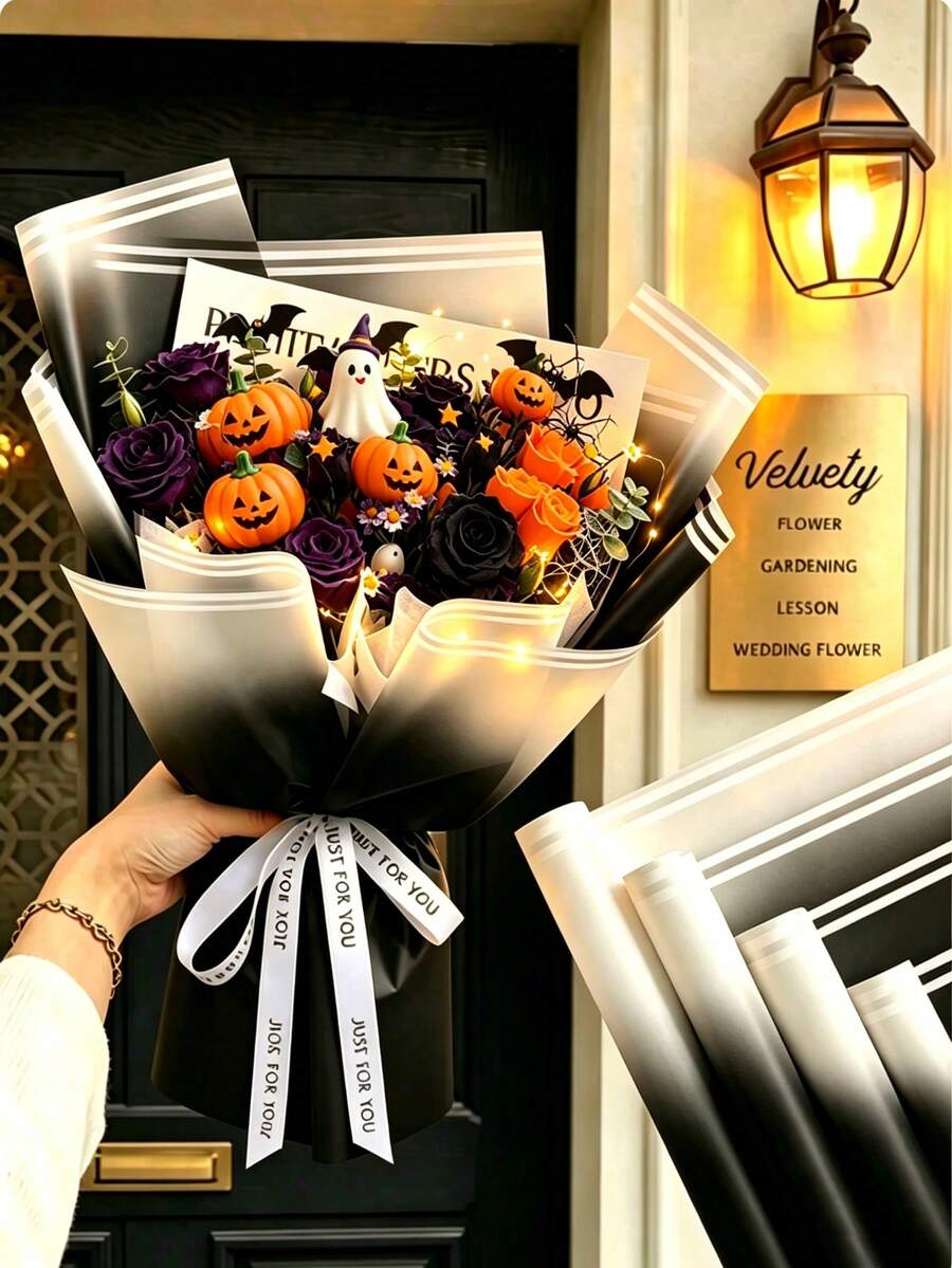 20pcs Waterproof Floral Wrapping Paper, Florist Supplies Packaging Paper, Suitable For Wedding, Birthday Gifts DIY (Gradient Black) - Black Gradient - View 1