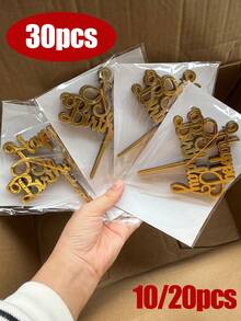 10/30pcs Happy Birthday Acrylic Cake Toppers, Birthday, Valentine's Day, Halloween Party Cake Decorations, Modern Letter Pattern Cake Toppers, Christmas Cake Top Decorations Mirror Gold Acrylic Multi-Functional Cake Toppers, Perfect Commemorative Gift For Family And Friends - Multiple Styles - View 1