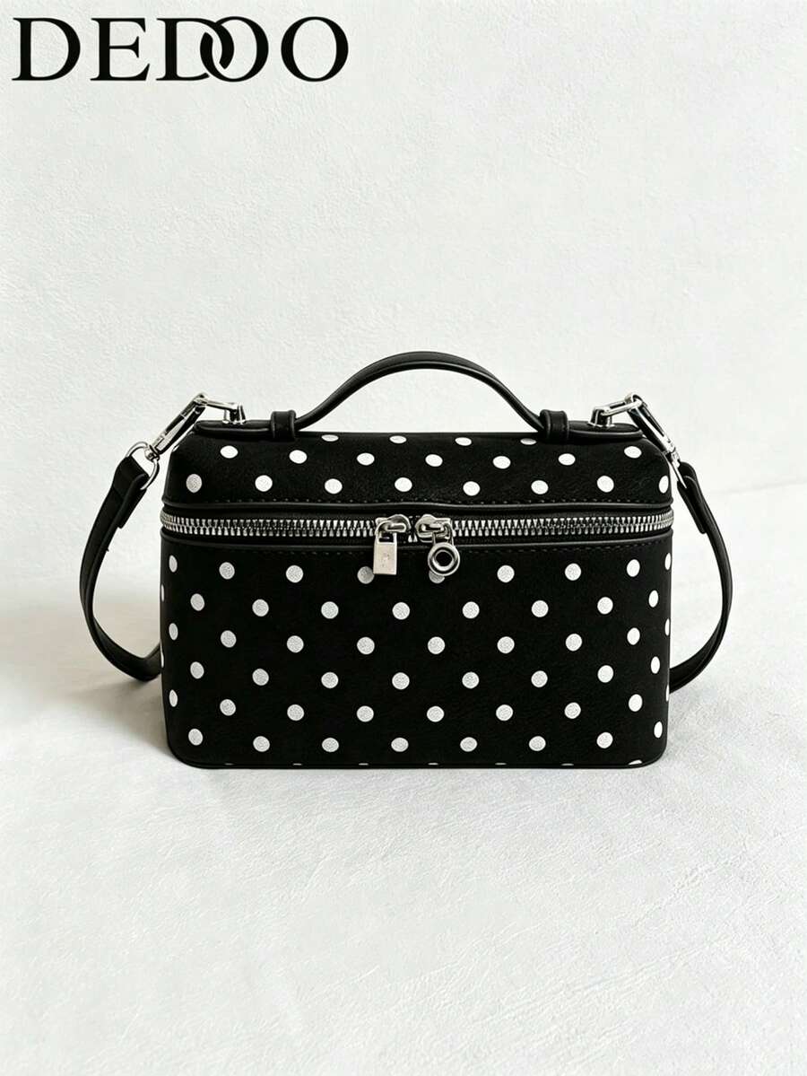 Dedoo Polka Dot Faux Leather Mini Crossbody Bag, Dual Zipper Women's Daily Shoulder Bag (Pendant Not Included)
