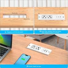 嵌入式電源插座，2 個 AC 插孔、1 個 Type-C 和 2 個 USB-A 接口 (5V 2.1A)，1.5m 延長線，適用於書桌、居家辦公室、會議桌 - 美規B型插(110-127V) - 查看 2