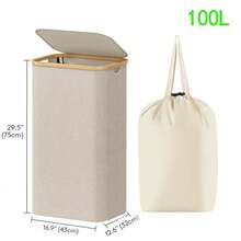160L Double-Layer Laundry Basket With Lid, Includes 3 Laundry Bags, Large Capacity Covered Dirty Clothes Basket, Removable Lingerie Bag, Foldable Space-Saving Laundry Storage Basket - Multicolor - View 13