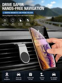 2pcs/1pc L-Shaped Magnetic Car Phone Holder, Suitable For GPS Navigation And Air Vent, Hands-Free Dashboard Phone Mount, Universal Car Accessory, Road Trip Essential, Father's Day Gift, Summer Travel, Driver's Car Gadget - Multicolor - View 2