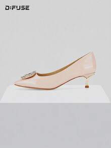 D:FUSE Women Pumps Crystal Rhinestone Buckle Pointed Toe Slip On Stiletto High Heel Coquette Date Party Wedding Office Cozy Daily Street Nude Genuine Leather - Pink - View 11