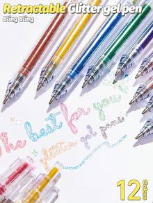 Retraktila glitterbläckpennor 12/24-delars set, 1,0 mm neutral pennspets, mjuk skrift, livfulla färger, lämpliga för dagböcker, korttillverkning, skol- och kontorsmaterial, flerfärgsset - A - Visa 6