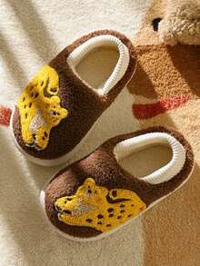 1 Pair New Autumn/Winter Kids Cartoon Leopard Plush Slippers, Indoor Warm Slippers For Boys And Girls - Brown - View 7