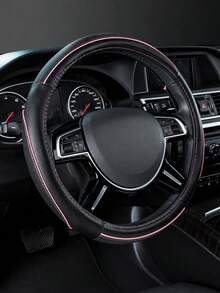 1PC Universal Black Two-Tone Steering Wheel Cover, Luxurious And Minimalist Style, Made Of Soft Microfiber PU Material, With A Non-Slip And Wear-Resistant Grip Design, Breathable And Fashionable Car Accessory, Suitable For SUVs, Trucks And Cars. - A - View 11