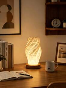 1pc USB Powered LED Desk Lamp, Minimalist Creative Design, 3-Color Adjustable Soft Light Desk Lamp, ABS Lampshade With Wooden Base, Suitable For Bedroom, Living Room, Office Home Lighting - Multicolor - View 7