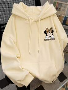 Start Autumn/Winter Women's Disney "Leopard Mickey" Pattern Retro Street Commuter Y2K Style Daily Sports Versatile Loose Apricot Drawstring Hoodie - Apricot - View 3
