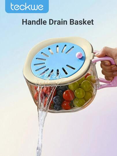 Teckwe Drain Basket With Handle, Multi‑Function Colander Bowl With Switchable Drain Lid,  Fruit Vegetable Washing Strainer For Kitchen Storage & Rinsing