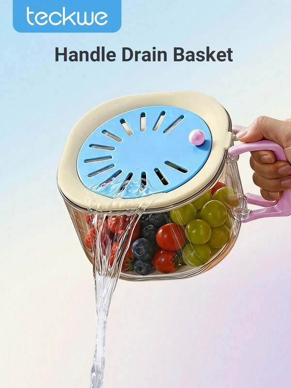 Teckwe Drain Basket With Handle, Multi‑Function Colander Bowl With Switchable Drain Lid,  Fruit Vegetable Washing Strainer For Kitchen Storage & Rinsing