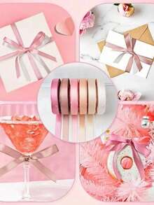 10mm/25mm Double-Faced Ribbon Set, 6 Rolls Of 30 Yards, Includes Cream, Champagne, Apricot, Light Pink, Deep Pink And Purple Ribbons, Suitable For Gift Wrapping, Wedding Bouquets, Bow Making, Party Decoration And Hair Styling - Pink Ribbon Set - View 10