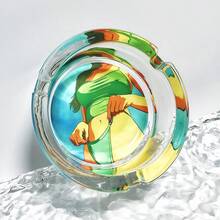 Happy Girl Pattern Glass Ashtray, Fashionable Home Decor Ornament, 3.34 Inch Round Ashtray, Gift For Friends - Happy Girl - View 2