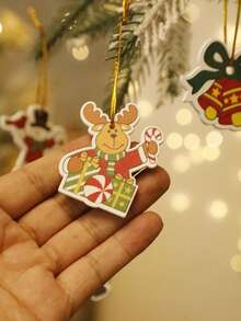 1 Set Christmas Tree Hanging Ornaments With Cute Santa Claus, Reindeer, Snowman And Bell Patterns, Christmas Tree Top Decoration, Suitable For Bedroom, Living Room, Christmas Tree, Fireplace, Window, Holiday Party Background, Indoor Home Display, Gift - Multi-color 6 - View 12