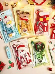 1 Set Christmas Themed Stationery Gift Set, Gel Pen Eraser Correction Tape Charm Pendant, School Office Reward Prizes For Children, Stocking Stuffer - Multicolor - View 5