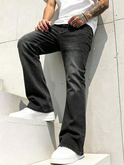 Men's Washed Stretch Flare Leg Jeans