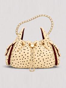 Vintage Leopart Dot Faux Fur Buckets Bag Designer Soflt Plush Women Shoulder Bags Heart Lock Chains Crossbody Bag Small Tote Bag - Multicolor - View 13