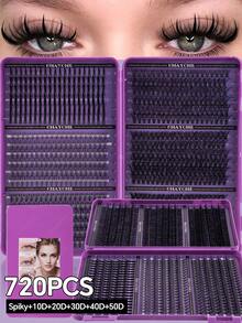 600/720PCSCluster Lashes LargeCapacity Lash Kit With Glue,Reusable False Eyelashes,Mixed10‑18mm Lengths,Spiky+10D‑150DStyles,Delivers Fluffy Volume & Natural Elongated Look,Beginner‑Friendly For Daily Wear,Ideal Gift For Parties,All Holiday Occasions - Multicolor - View 14