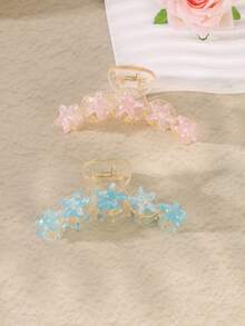 2/1pc Women's Transparent Pink & Blue Starfish Shark Hair Claw Clip, Non-Slip Secure Hair Clip For Back Head Updo, Suitable For Summer Beach Vacation, Daily Hairstyles, Early Autumn Street Style Versatile Accessory - Multicolor - View 3