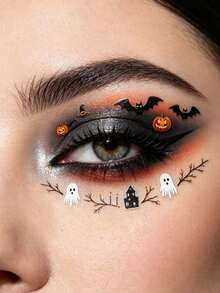 1/2pcs Halloween Theme Face Decoration Stickers, Pumpkin Ghost Bat Castle Pattern, Party Makeup Accessories, Waterproof Face Stickers, Holiday Ball Atmosphere Makeup Decoration Stickers - Multicolor - View 2