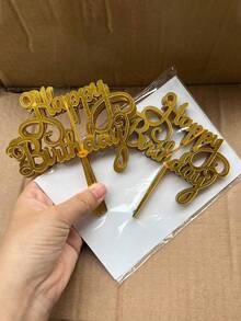 10/30pcs Happy Birthday Acrylic Cake Toppers, Birthday, Valentine's Day, Halloween Party Cake Decorations, Modern Letter Pattern Cake Toppers, Christmas Cake Top Decorations Mirror Gold Acrylic Multi-Functional Cake Toppers, Perfect Commemorative Gift For Family And Friends - Multiple Styles - View 9