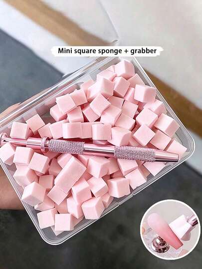 200 piezas/100 piezas Mini bloques de esponja con pinzas de 4 puntas, esponjas para arte de uñas degradadas, herramientas para esmalte de uñas degradadas