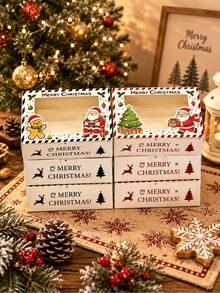4/8/12pcs 2026 NEW Christmas Gift Box With Transparent Window | Santa Claus & Xmas Tree Printed Present Box, Festive Striped Paper Box For Christmas Party Decorations - View 4