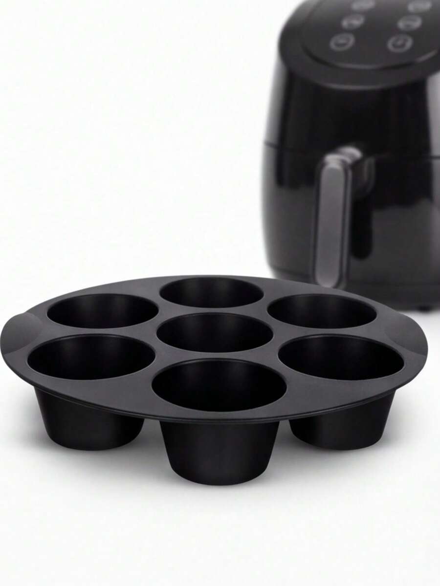 Cetakan Muffin Silikon 7 Rongga untuk Air Fryer, Loyang Kue Bulat untuk Muffin, Kue, dan Makanan Penutup Cokelat, Mudah Dilepas & Mudah Dibersihkan
