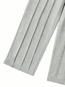Women's High Waist Drawstring Wide Leg Sports Pants, 2 Pairs, Vertical Stripe, Loose Straight Leg, Casual Athletic Long Pants With Pockets - Grey - View 11