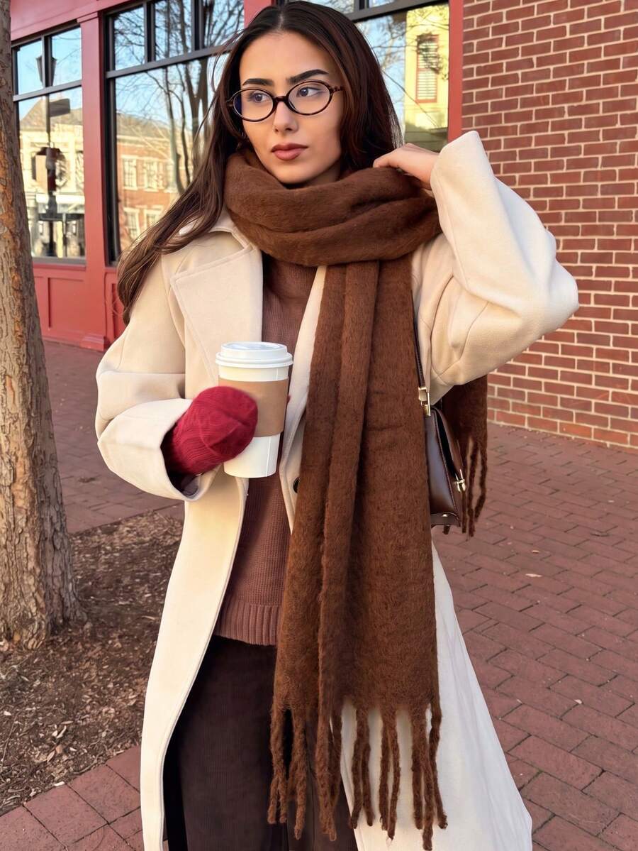 1PC Women's New Autumn/Winter Plush Tassel Scarf, Warm And Comfortable Large Shawl, Windproof And Warm For Outdoor Travel, Simple And Versatile For Daily Wear, Suitable For Christmas And Other Holidays