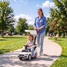 QABA 3 In 1 Toddler Push Car, Licensed -Benz Sliding Walking Car With Push Handle, Canopy, Guardrails, Horn, Music, Foot-To-Floor Ride On Toy For 18-36 Months, White - White - View 1