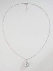 Besthing 1pc S925 Sterling Silver 1CT/3CT/6CT Rectangular Moissanite Pendant Necklace, Minimalist Luxury Elegant Accessory For Wedding, Anniversary, Party, Banquet - Silver - View 4