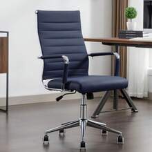 Office Desk Chair Leather, Conference Room Chairs With Wheels, Executive Modern High Back Ergonomic Swivel Rolling Ribbed Computer Chair - Navy - View 1