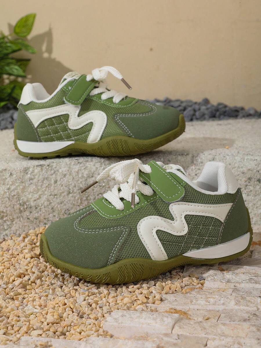 1 Pair Kids Fresh Green Lightweight Soft Sole Casual Sneakers, Suitable For School Running And Shopping - Green - View 1