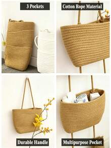 [Free Ship(14in)]Woven Cotton 3-Tier Over The Door Basket, Wall-Mounted Jute Storage Organizer In Bathroom – Decorative Nursery Baskets, Toys Small Basket Gift Hook Laundry Basket House Organizers,Halloween, Christmas, Home Decor &Storage Accessories - View 8