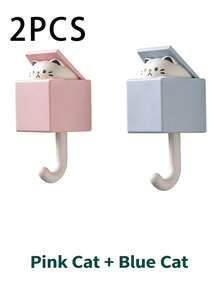 1pc/10pcs Cute Cartoon Cat Adhesive Hooks Strong No-Trace Creative Wall Mounted Hooks Home Bedroom Kitchen Storage Organization Expandable Hooks Decorative Wall Accessories For Hanging Clothes Towels Keys Bags - Multicolor - View 18