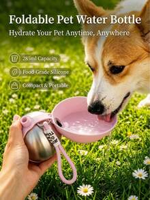 Customizable Portable Water Bottle For Pets, Can Customize Pet Photo And Name, 304 Stainless Steel Hook Spherical Design, Foldable Refillable Water Dispenser, Suitable For Hiking Camping, Portable Travel Small Water Bottle - Multicolor - View 8