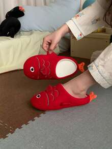XIXITIAO Cute Carp Novelty Home Slippers, Lightweight Cozy Warm Closed‑Toe Indoor House Slippers For Winter - Red - View 5