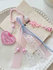 1pc Pink Bear Keychain Heart Lace Bag Charm Accessory - Multicolor - View 4