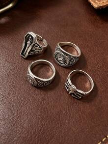10pcs Unisex Vintage Punk Gothic Skull Claw Geometric Ring Set, Personalized Hip Hop Party Gift Daily Jewelry Accessories - 10pcs Assorted Punk Style Rings - View 5